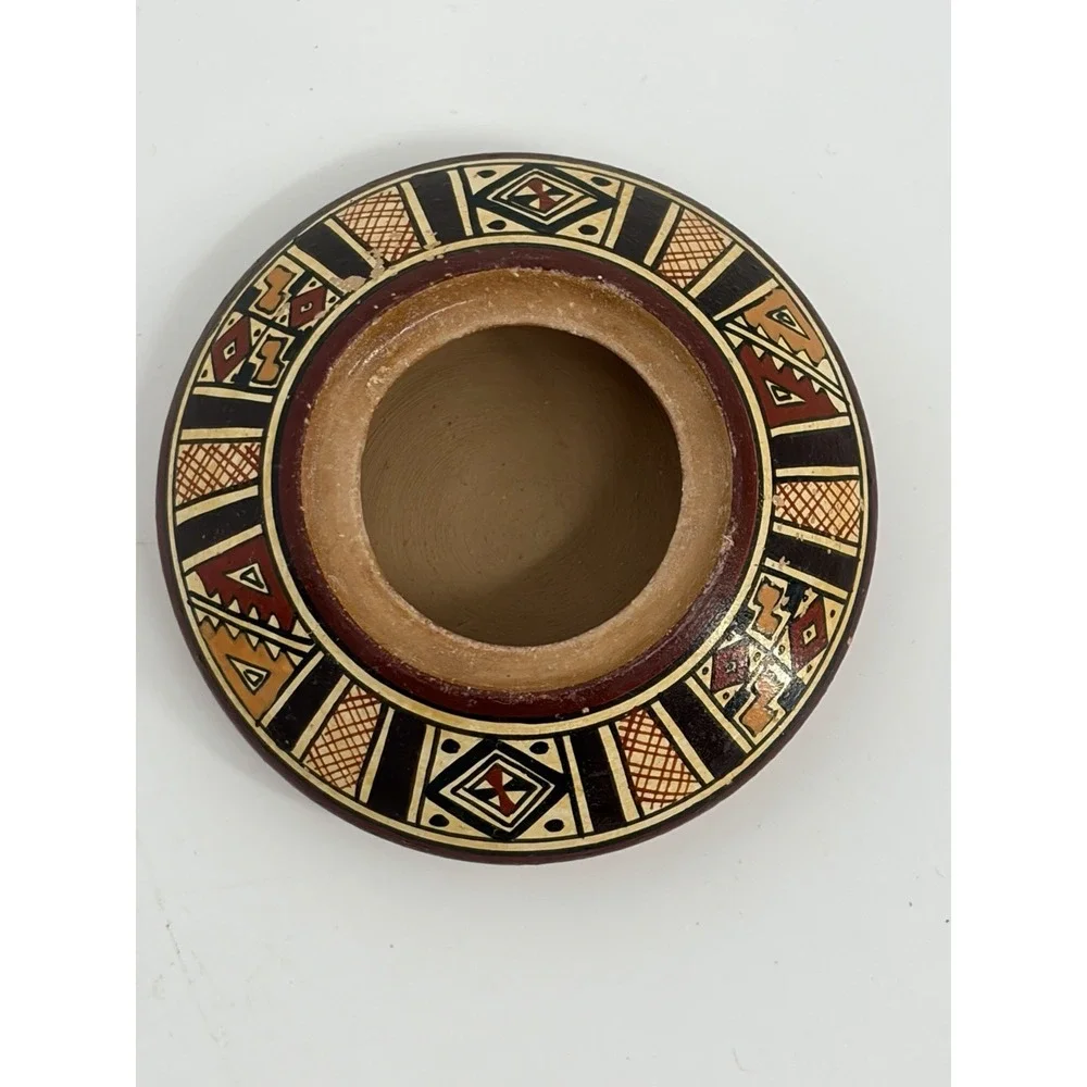 Vintage Peruvian Trinket Box Folk Art Red Clay Hand Painted Spice Jar Peru